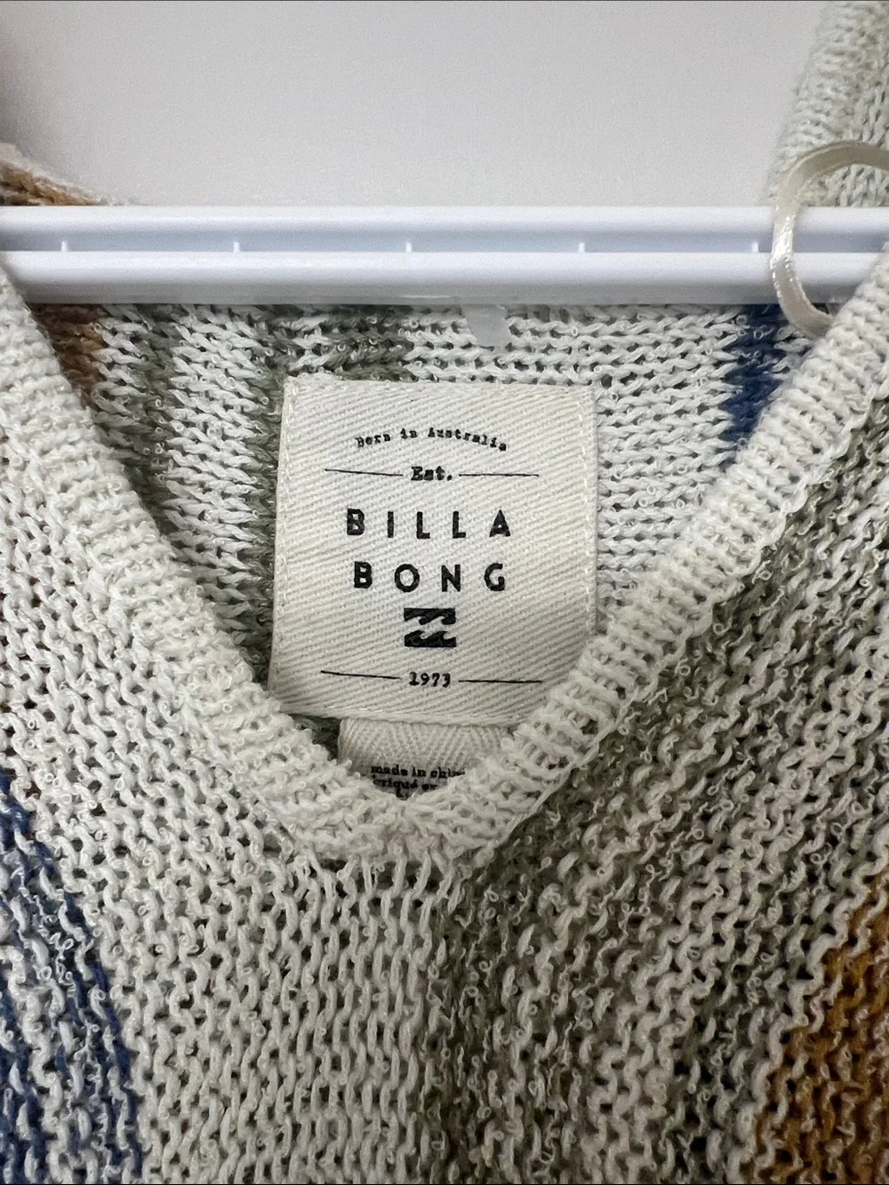 Billabong Coral, Blue & Tan Striped V-Neck Knit Hoodie - Picture 3 of 6